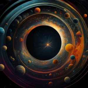 Vedic astrology Mahadasha planetary wheel with zodiac symbols and cosmic lotus illustration used by Ayoura Sky