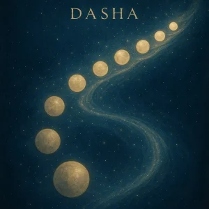 Cosmic timeline showing planetary dasha influence in Vedic astrology with glowing energy orbs